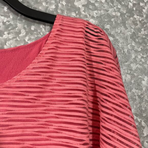 AB Studio Pink Striped Layered Top With Banded Waist - Size XL - Dolman Sleeves - Picture 2 of 5